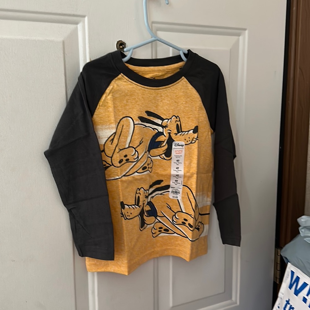 JUMPING BEANS DISNEY PLUTO LONG SLEEVE TEE: ORANGE/GRAY: NWT: SZ 4T